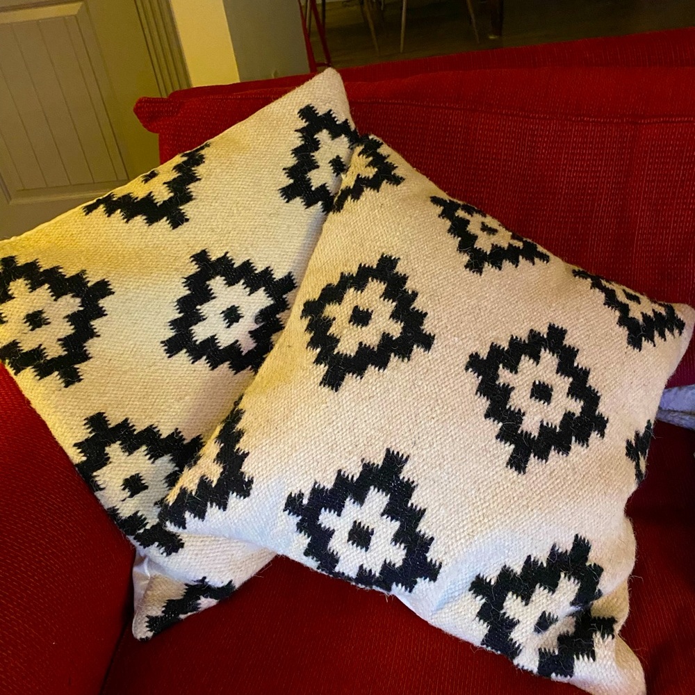2 - Wool black & cream Boho Pillow Covers